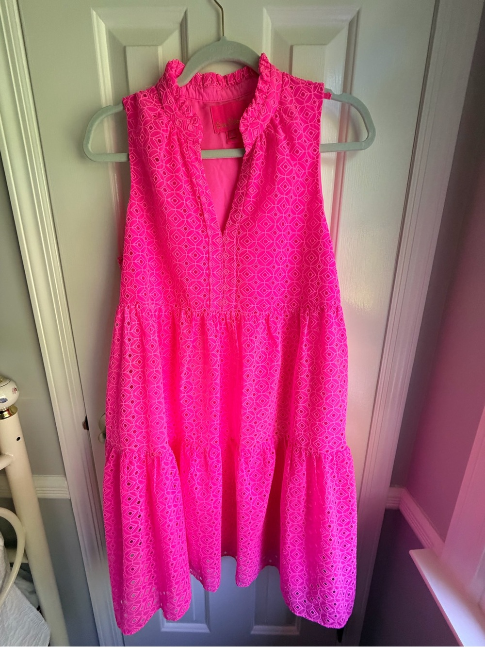 Lily Pulitzer Sleeveless Eyelet Tiered Dress - Hot Pink